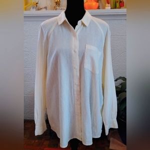 Universal Thread Boyfriend Linen Yellow White Stripes Shirt